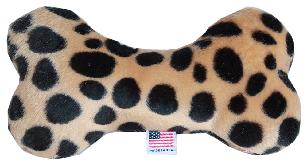 6" Plush Bone Dog Toy Brown Leopard